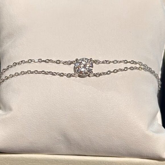 Moissanite 2 Carat Round Pendant Double Strand Bracelet 925 Sterling Silver NWT - Picture 15 of 16
